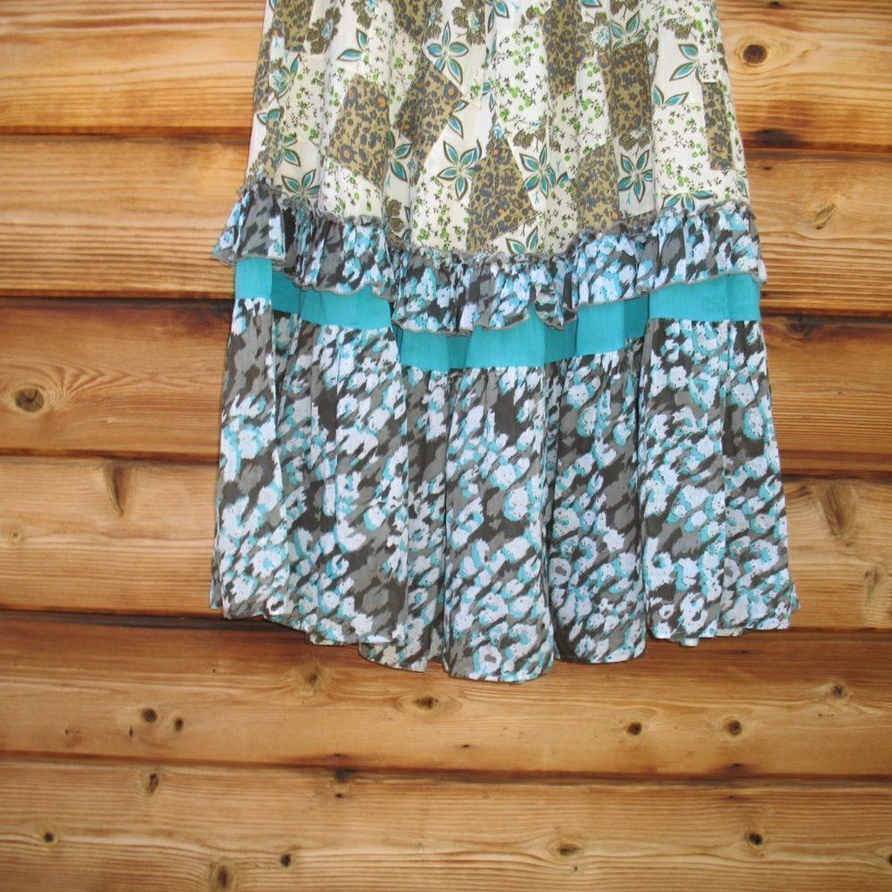 Blue Cream Patchwork Maxi Skirt - Picture 7 of 10
